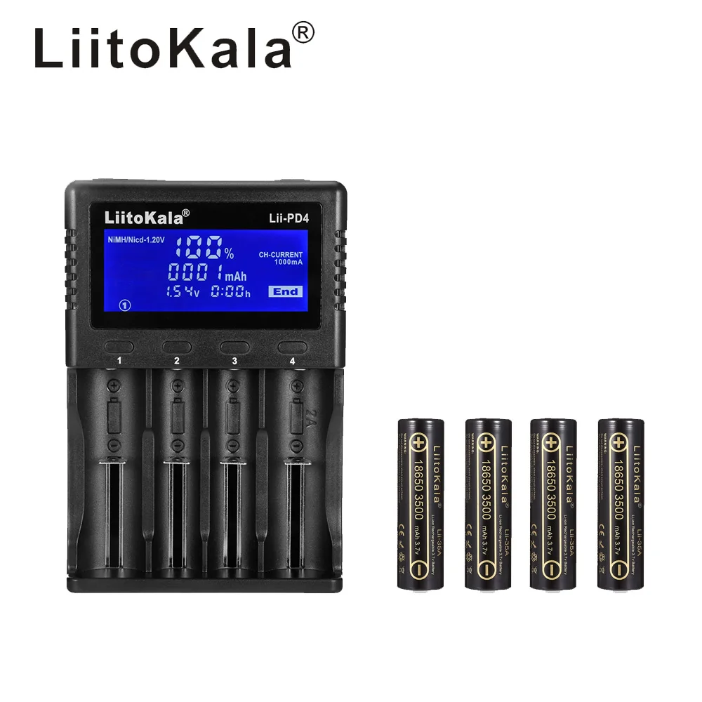 Зарядное устройство LiitoKala с ЖК дисплеем 3 7 в 18650 21700 + 4 аккумулятора 3500 мАч