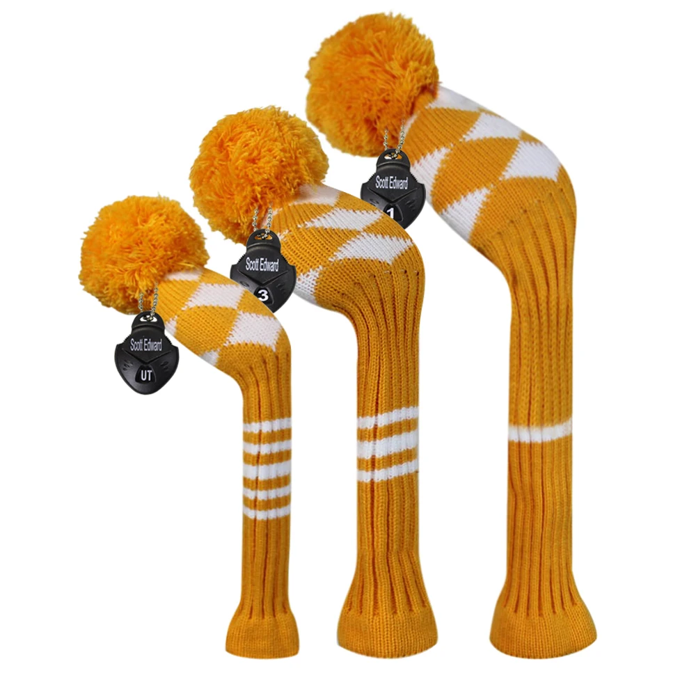 Orange Argyle Style Knit Golf Headcovers set of 3 for Driver Wood