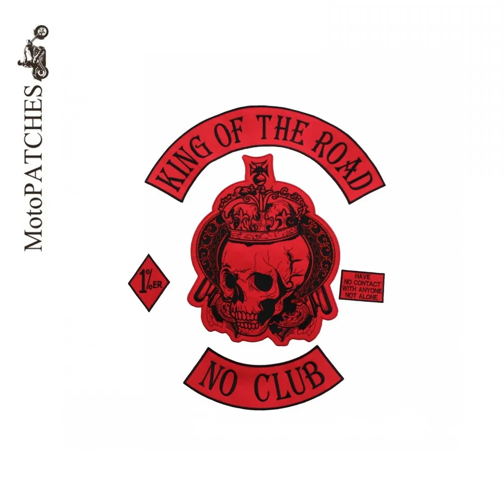 

Embroidery 1% Patches 2016 Red Road King Lone Ranger Crown Skull HARLEY RIDER Patches For Clothing Biker Vest Exquisite Patches