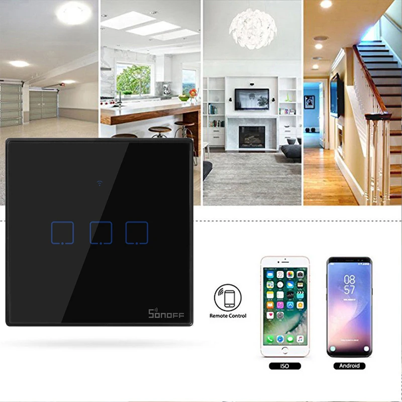 Интеллектуальный выключатель света SONOFF T3EU TX Smart Wi-Fi настенный сенсорный выключатель Черный с границы умный дом 1/2/3 433 RF/Голосовое управление/приложение Управление работает с Amazon Alexa