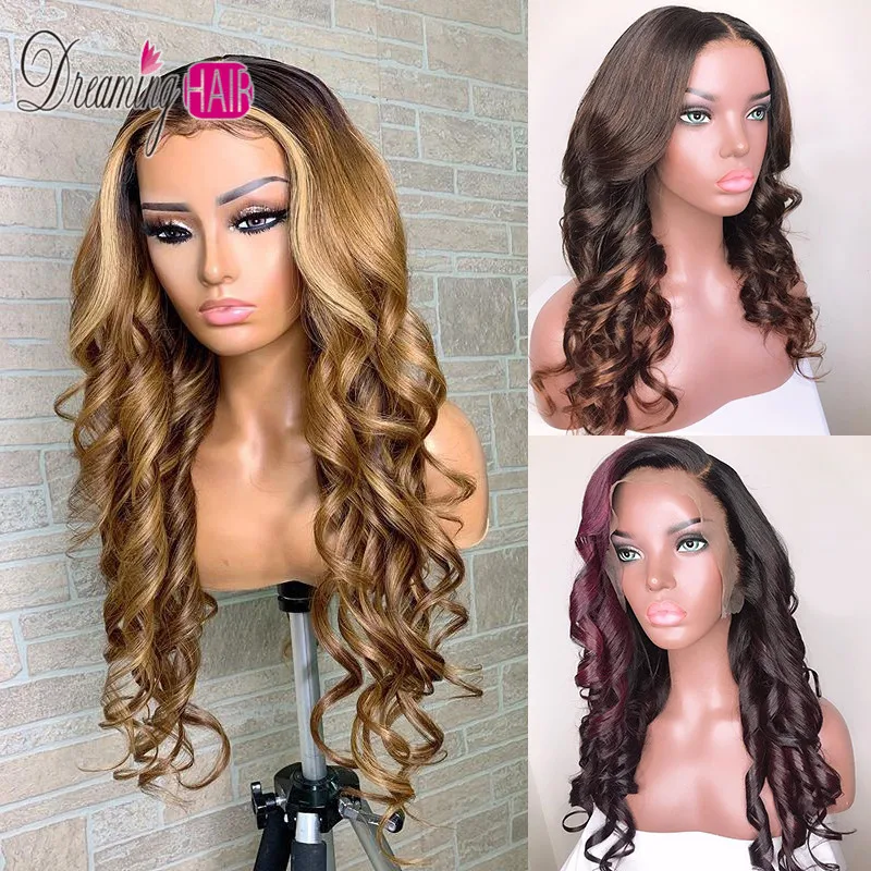 Dreaming Brazilian Lace Front Human Hair Wigs With Baby Hair Pre Plucked For Black Women Remy Hair Ombre Blonde Colored Wavy Wig