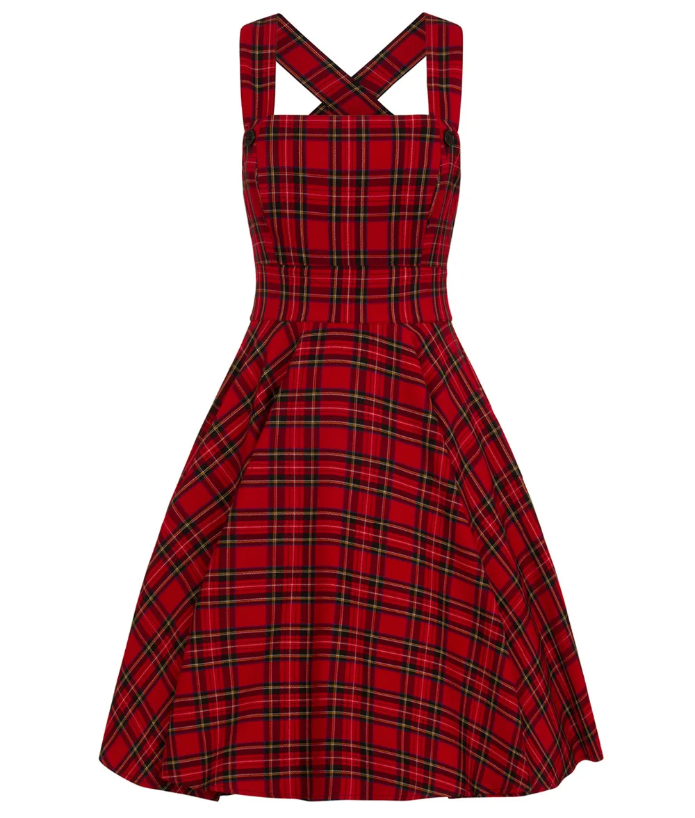 30-зимние женские винтажные 40s Peebles Pinafore Шотландка платье в красном рокабилли pinup brace Свинг платья размера плюс vestidos