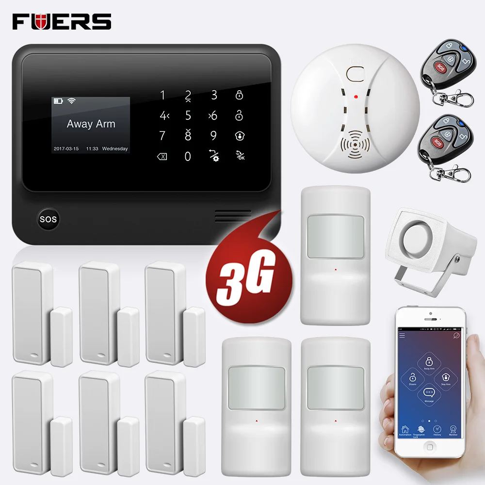 FUERS 3g G90B WiFi GSM сигнализация Охранная домашняя сигнализация 850 900 1800 1900 МГц с экраном дисплей IOS приложение управление SMS сигнализация
