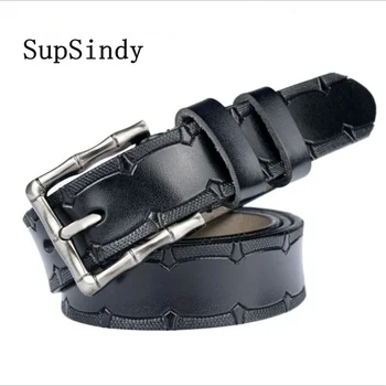 

SupSindy Leather Belts for women Pin Buckle Punk luxury famale Waistband Black Genuine Leather women Belt for jeans high quality