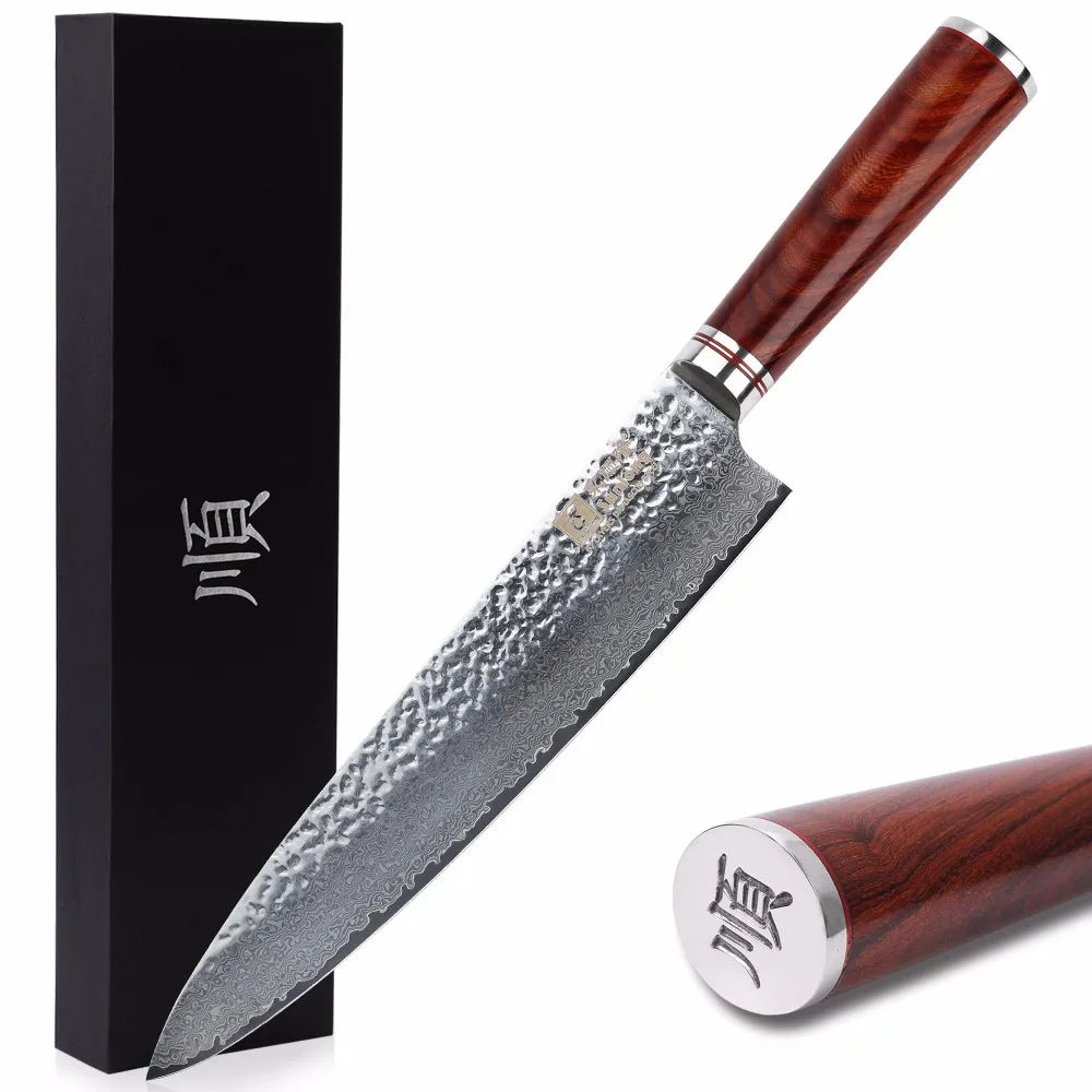 Ножи шеф повара Sunlong Gyuto VG10 японские ручки из Дамасского палисандра 10