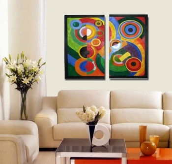 

2 pieces Handmade painting people and landscape on oil canvas for living room decor and wallpaper