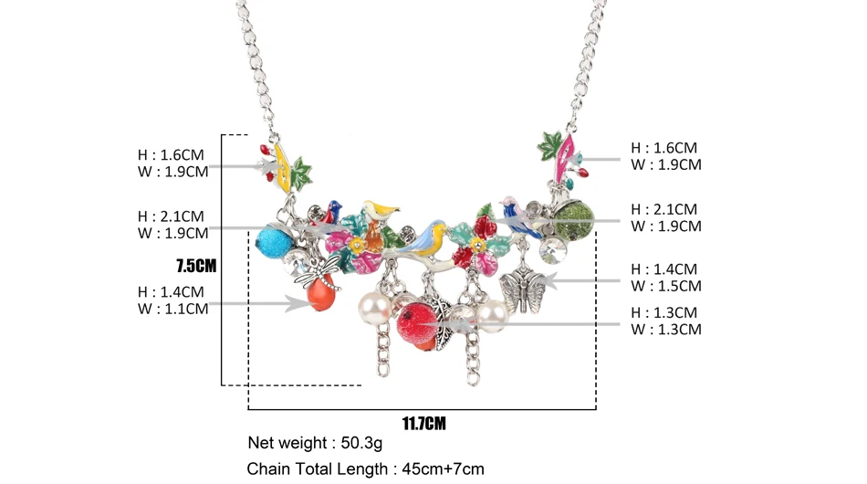 Колье Bonsny с эмалью, цветами, птицей, фруктовым деревом, ожерелье, подвески с кисточкой из бисера, цепочка, воротник, модное ювелирное изделие для женщин