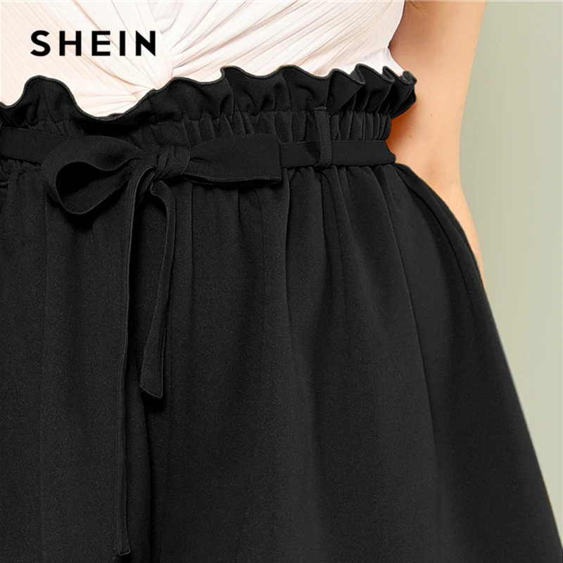 SHEIN, шорты размера плюс, одноцветные, бумажный мешок, талия,, женские, летние, элегантные, свободные, плиссированные, для офиса, широкие, с поясом