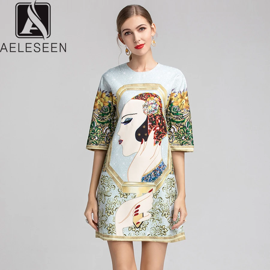 Повседневное платье AELESEEN расшитое блестками с цветочным принтом 2019 | Женская