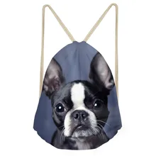 Cute 3D Animal Boston Terrier Printed Women Men Drawstrings Bags Softback Travel Backpacks Multifunction Storage BagSumka