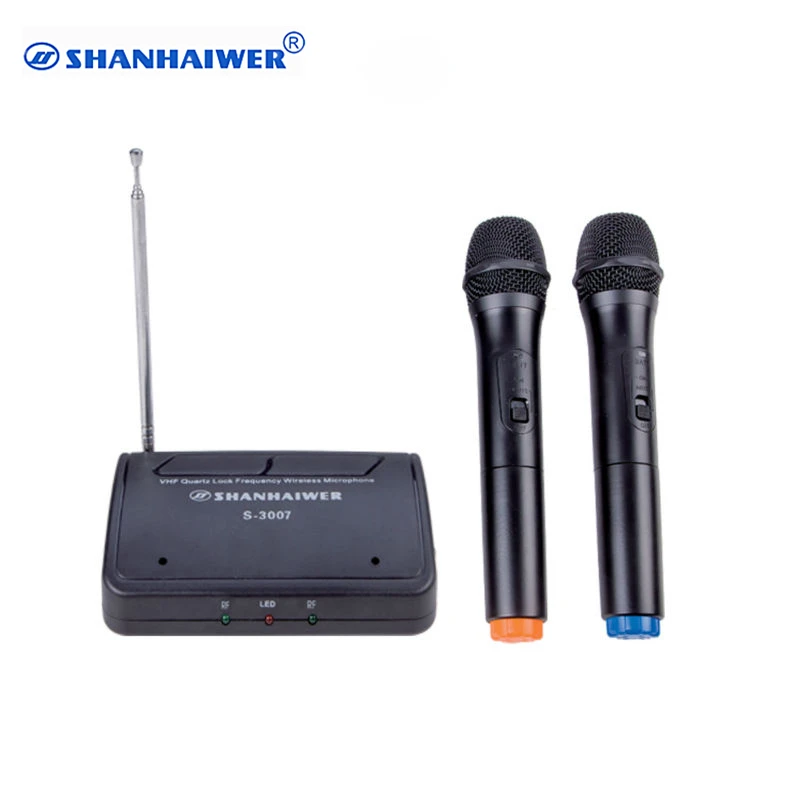 

VHF pocket-sized receiver built-in 3 v battery or external 9 v power supply dual channel handheld wireless microphone