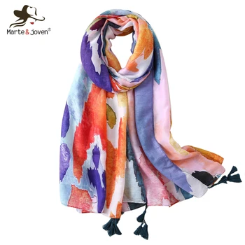 

Marte Joven Fashion Multicolor Watercolour Print Summer Beach Wrap Stole Scarf for Women