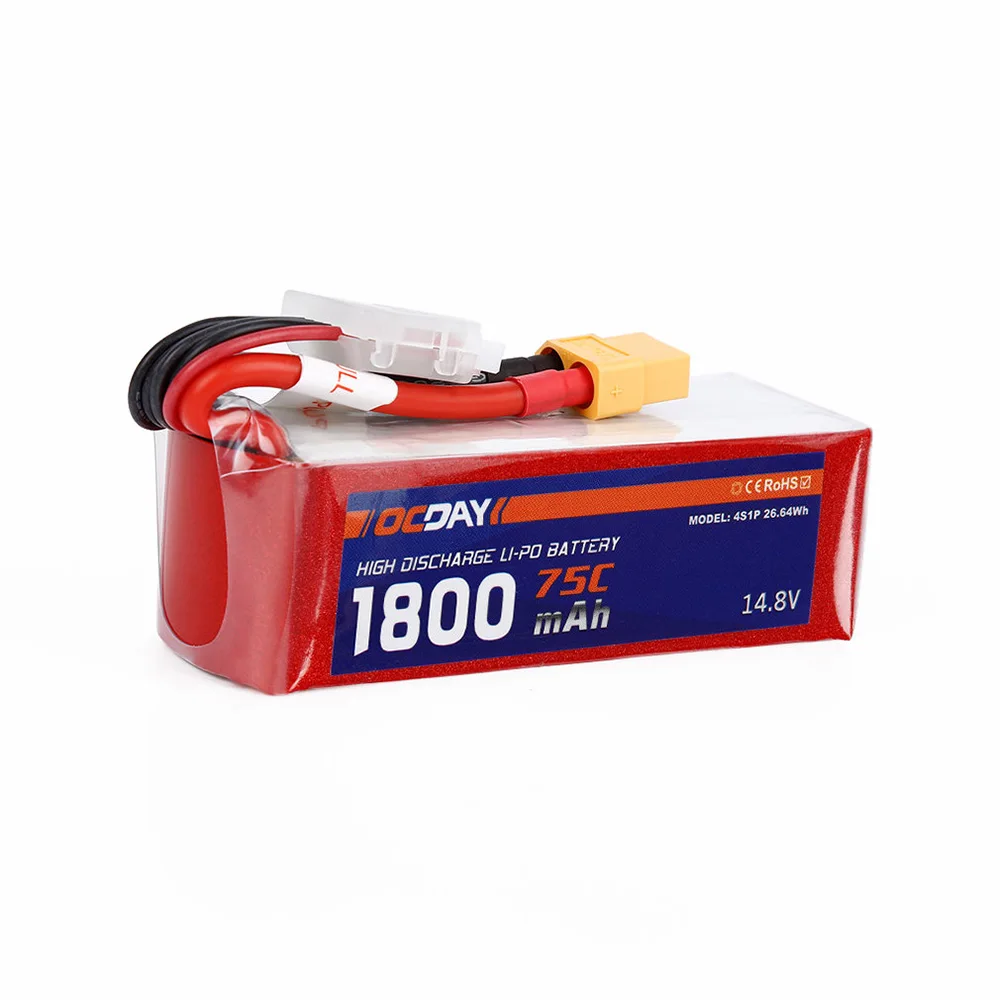 

4S 14.8V 1800mAh 75C High Rate LiPo Battery XT60 for QAV220 250 280 RC FPV Racing Quadcopter Drone