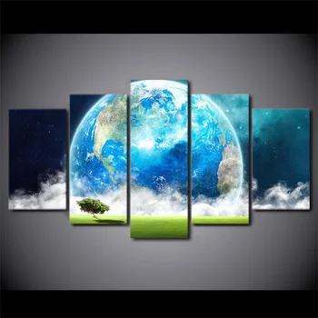 

5 Pcs/Set Framed Printed Blue Earth Planet Wall Picture Painting On Canvas For Living Room Art Poster Print Quadros Decoracao