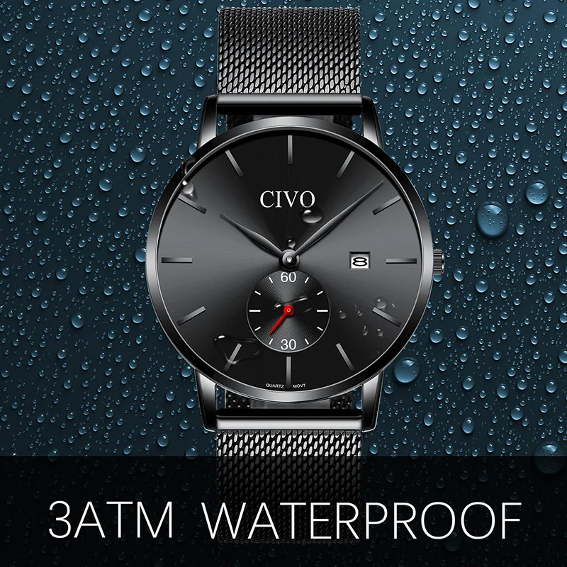 CIVO 2019 Fashion Sports Watches Mens Waterproof Analogue Steel Mesh Strap Quartz Wrist Watches Men Brithday Clock Reloj Hombre