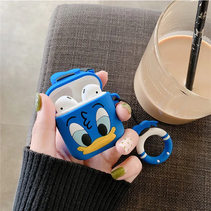 Мягкий силиконовый чехол с милым рисунком Микки и Минни для Apple Airpods, чехол, беспроводные Bluetooth игрушечные наушники, Дональд Дак, чехол - Цвет: blue Donald Duck
