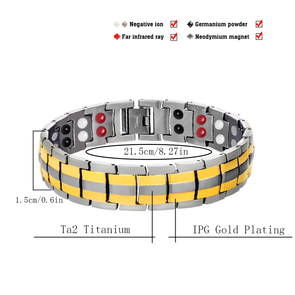 Tanie Mała żaba męska złota czystego tytanu magnetyczne bransoletki dla mężczyzn 4 w 1 magnesy jonów ujemnych germanu zdrowia bransoletki biżuteria