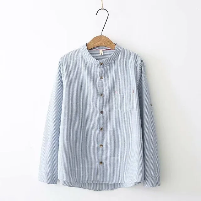  VOGUEIN New Womens Stand Collar Striped Print Long Sleeve Blouse Shirt Tops Wholesale