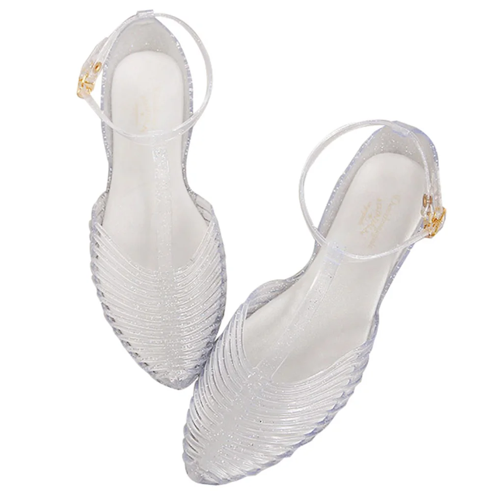 Женские сандалии г. Новое поступление, нескользящая пляжная женская прозрачная обувь с Т-образным ремешком Летняя женская обувь на плоской подошве с острым носком в Корейском стиле