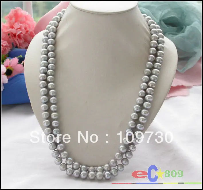 

Jewelry 001073 AA++ 50" 10mm ROUND GRAY Freshwater Cultured PEARL NECKLACE