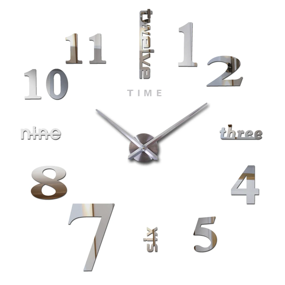 Самоклеящиеся большие настенные часы бесшумные декоративные часы 3D DIY большие кухонные часы акриловые настенные наклейки зеркала большие настенные часы