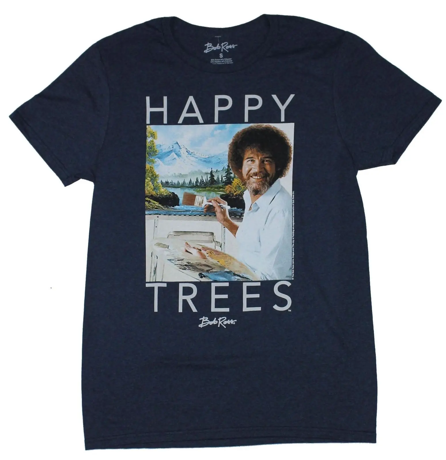 Bob Ross Mens T Shirt Happy Trees Smiling Bob With Art