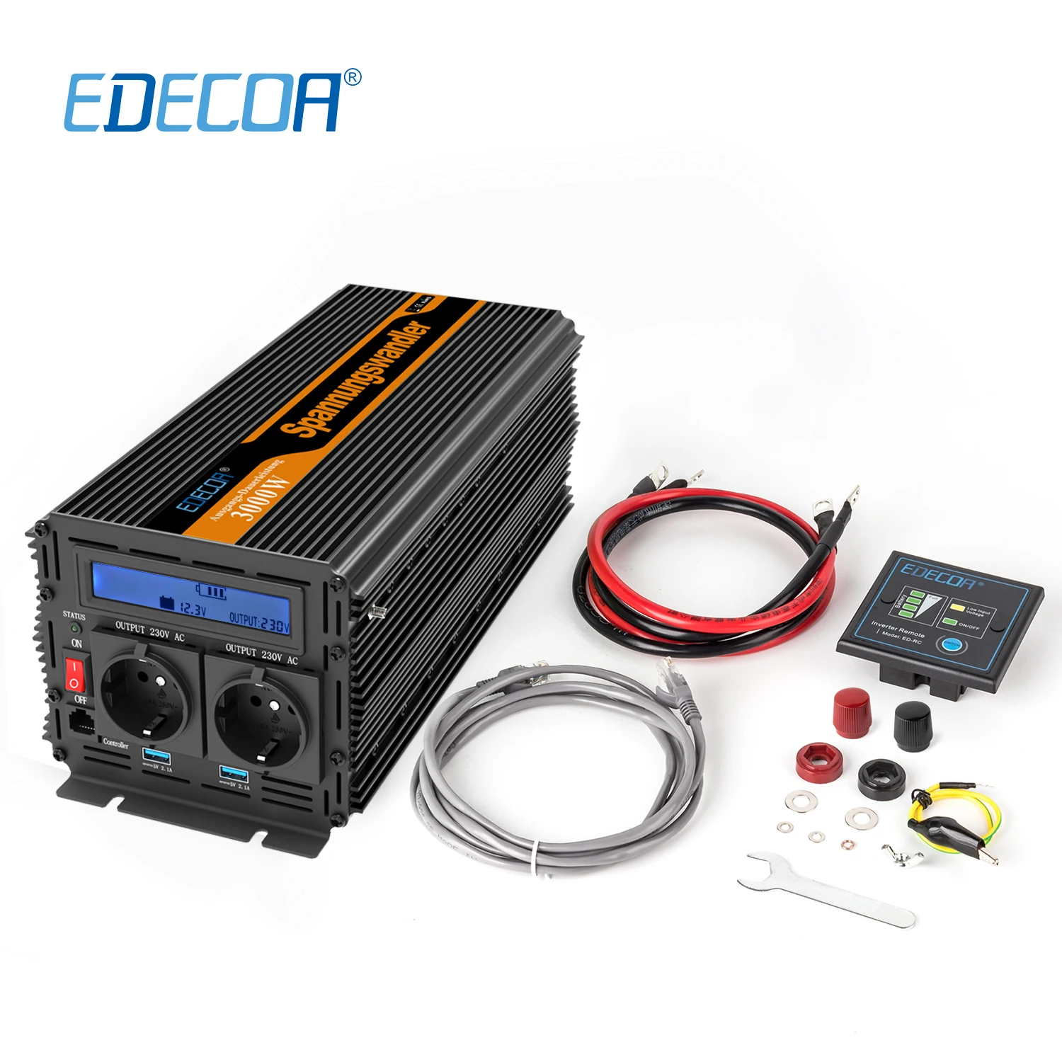 Inversor de Energia Senoidal com 5 Lcd e Controle 3000 w ac 220 v 230 v 240 v dc 12 v Modificado Onda v 2.1a Usb Display Remoto