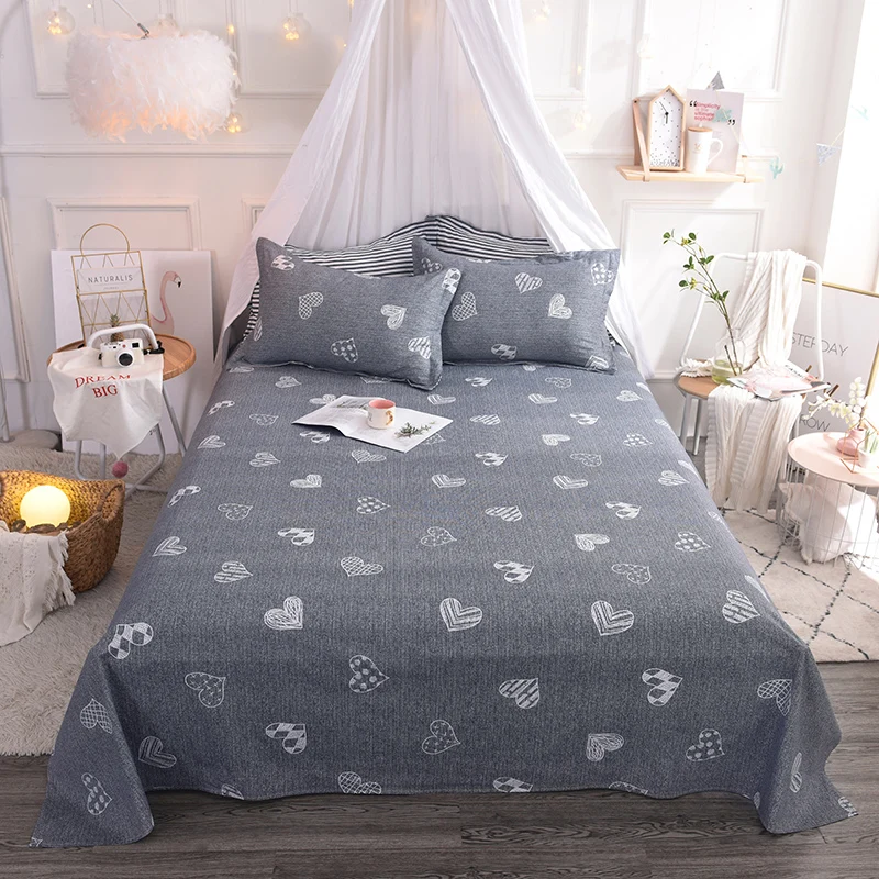 

Cute Fashion Gray White Heart Pattern Cotton Flat Sheets 3Pcs Queen Size Bed Sheet For Adults Bedding Set Pillow Case Bedspread