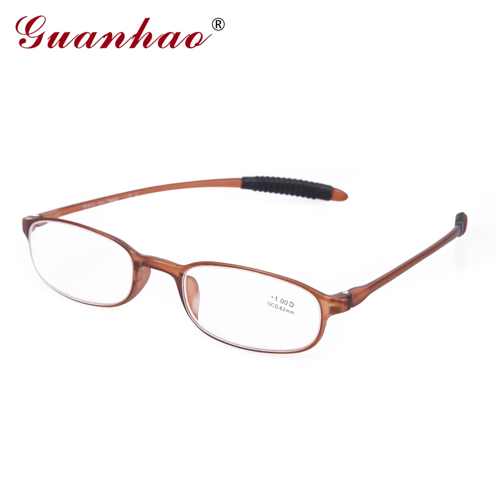 GUANHAO, женские ретро очки, ультралегкие тонкие очки для чтения, унисекс, оправа, мужские и женские очки, очки для дальнозоркости, 1,0 1,5 - Цвет оправы: Коричневый