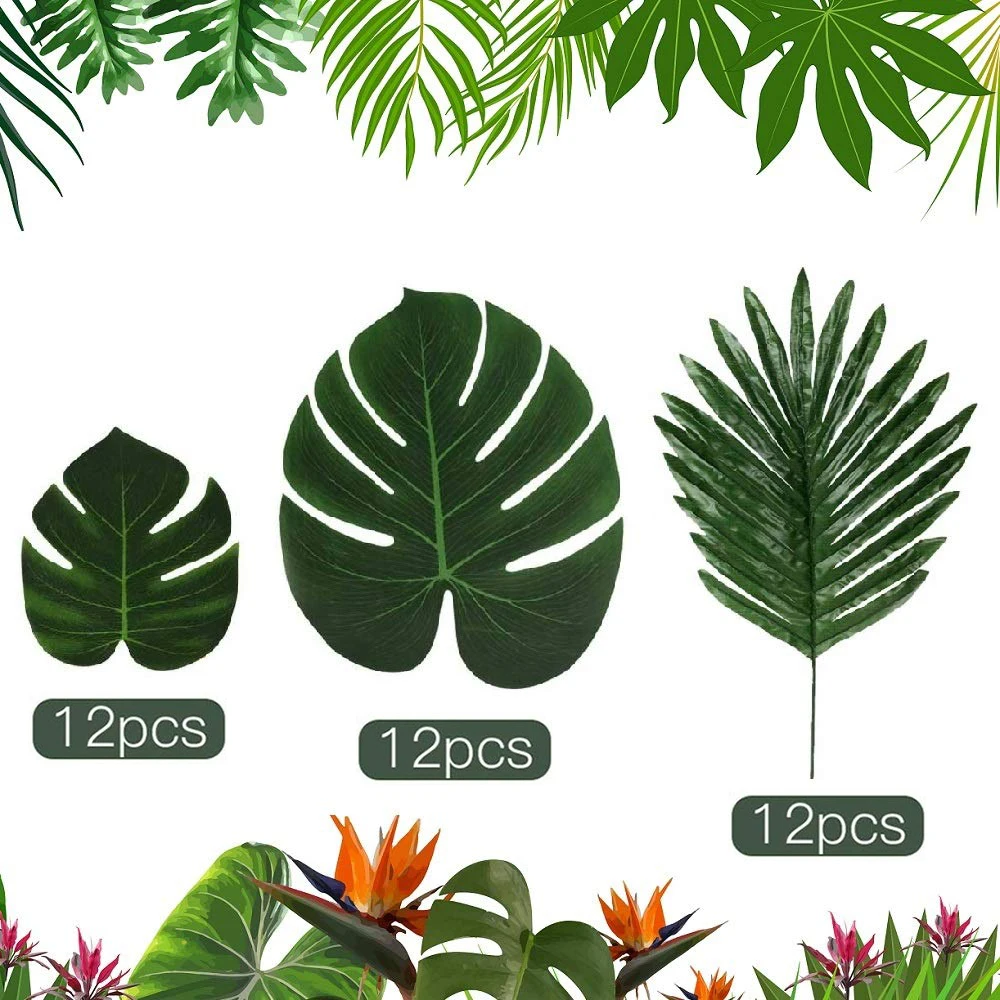 

36Pcs / Lot Artificial Monstera Palm Leaves Tropical Leaves for Hawaiian Luau Party Jungle Beach Theme Party Decor