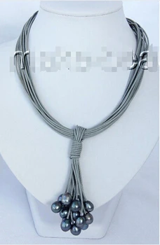 

stunning 15strands 13mm baroque black freshwater pearl leather necklace h1466 Lovely Women's Wedding Jewelry Pretty