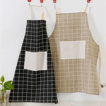 

Cotton Apron Oil-proof Cleaning Apron Kitchen Home Overalls Bakery Half Apron Plain Plaid Simple Protective Clothing Dust Cover