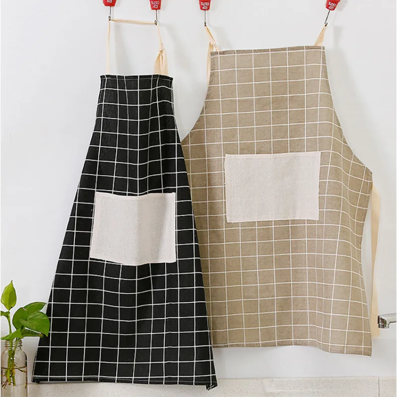Cotton Apron Oil-proof Cleaning Apron Kitchen Home Overalls Bakery Half Apron Plain Plaid Simple Protective Clothing Dust Cover