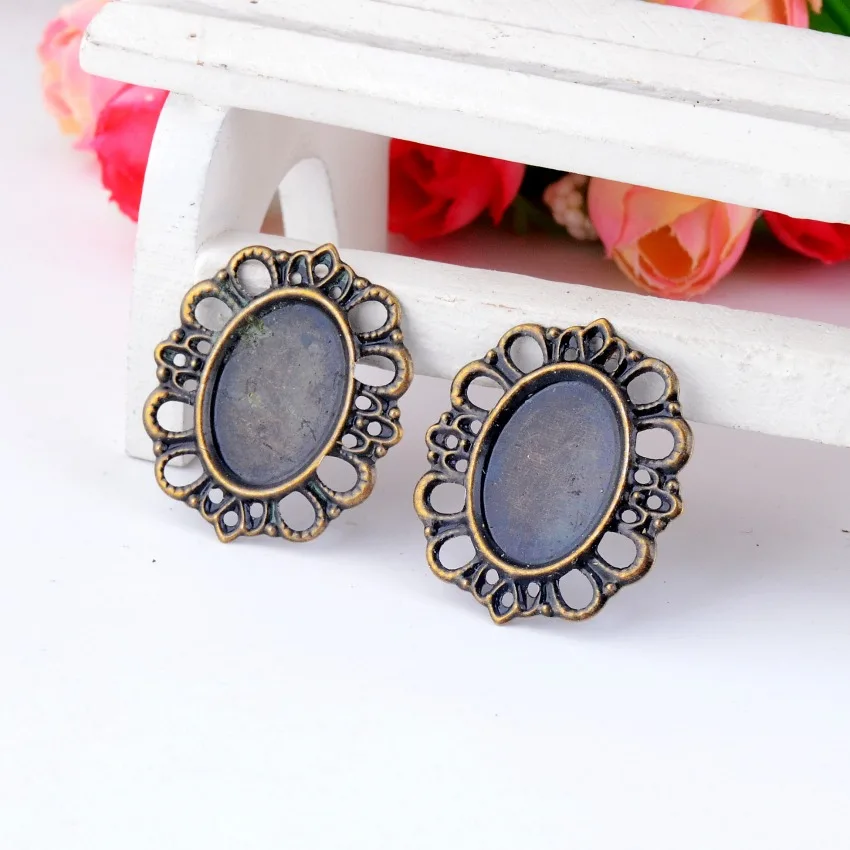 

Free shipping 10Pcs Antique Bronze Filigree Oval Cabochon Setting Wraps Connectors Decoration DIY Embellishments 30x26mm F0324