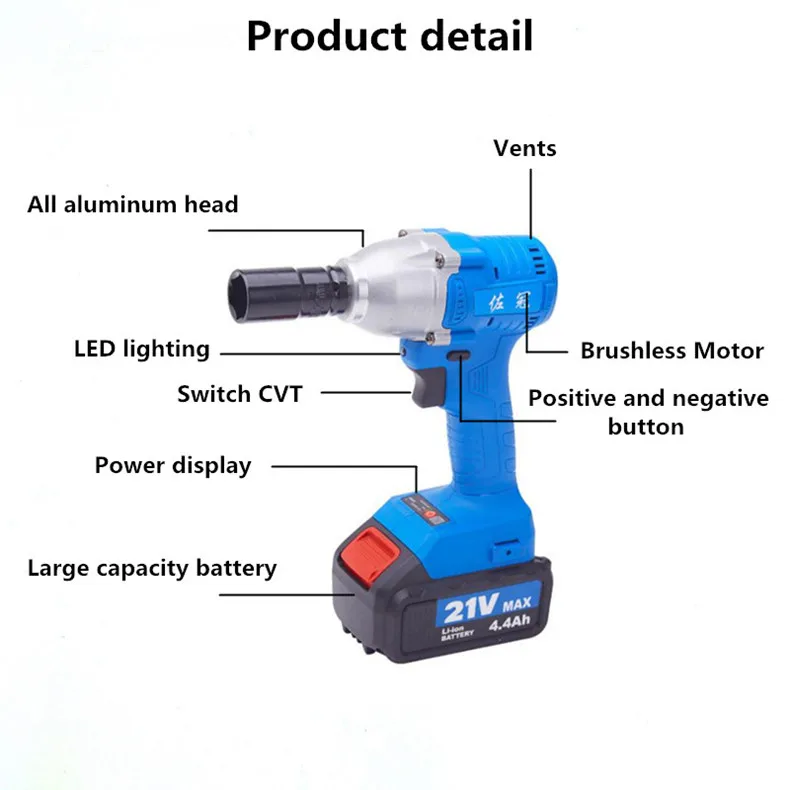 21 в бесщеточный литиевый аккумулятор Зарядка насадка на ударную головку электрический ключ 4400 мАч большой емкости электрический ключ электроинструмент