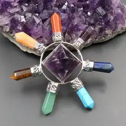 Новый уникальный природный кристалл Цветной Кристалл чакра Пирамида с 5 цветов камень Исцеление чакра кулон Модные украшения ремесла