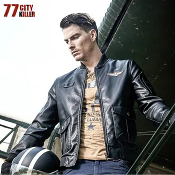 

77City Killer New Arrive Men Leather Jackets Winter Pu Jacket Pocket Embroidery Motorcycle Coat Jaqueta De Couro Masculina J2606