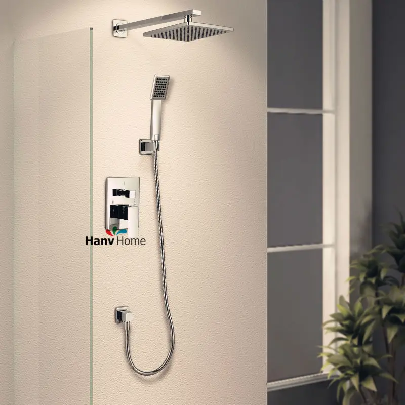 Buy In wall Shower Set chrome plated Hotels Square Rain Shower Head Bathroom