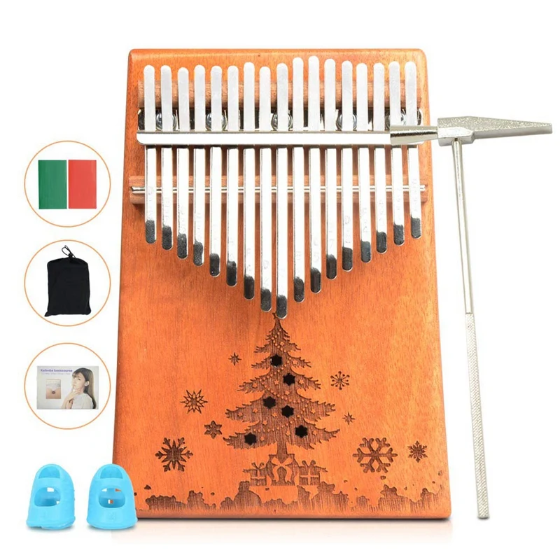 17 Key Kalimba Thumb Piano Solid Mahogany Wood Body Keyboard Instrument (Wood(Tree))