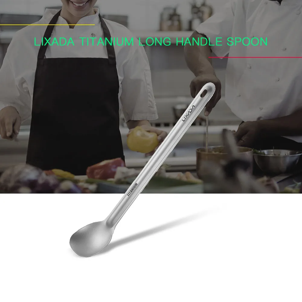 Это Титан длинной ручкой ложки открытый Портативный ужин ложки столовые приборы Кемпинг альпинизмом Пикник Сверхлегкий 15 г ложка барбекю