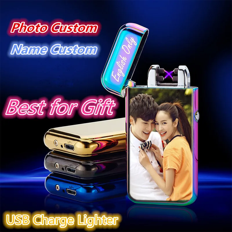 

Personal Custom Rechargeable Electronic Lighter Windterproof USB Lighter Cigarette Plasma Cross Double Arc Palse Best Men Gift
