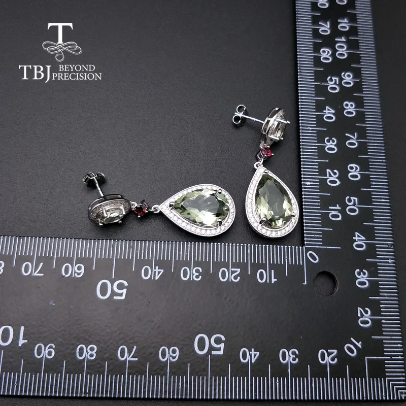 Женские серьги с зеленым аметистом TBJ из серебра 925 пробы prasiolite большого размера