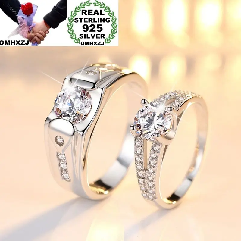 OMHXZJ Wholesale European Fashion Woman Man Party Wedding Gift Silver White Luxury AAA Zircon S925 Sterling Ring RR306 | Украшения и