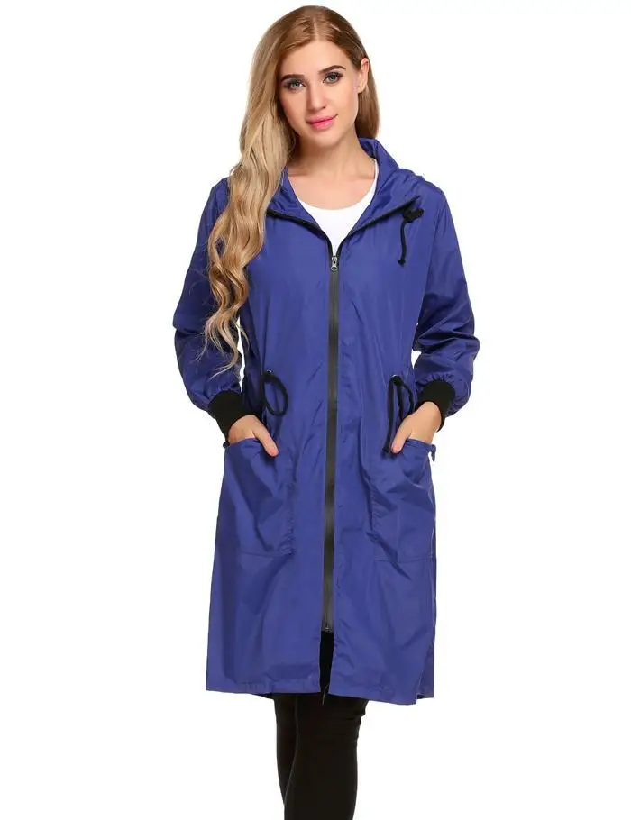 Ekouaer Женская длинная куртка с капюшоном с длинным рукавом легкая водонепроницаемая дождевая куртка, дождевик Женская модная верхняя одежда