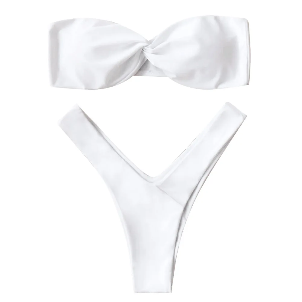 

New Swimwear Bandeau Twist Front Thong Bikini Women Swimsuit Padded High Cut Biki Strapless Brazilian 2018 Bikini Bathing Suit