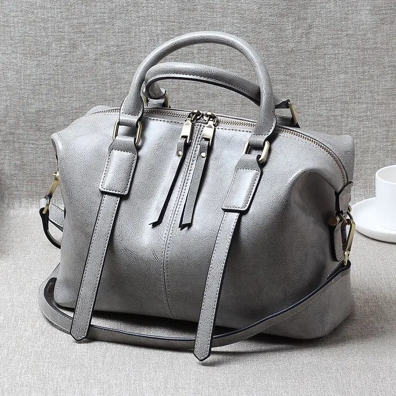 Ms. Vintage Hand-Plastic Wax Leather Handbag Chaos Leather Boston Bag Cross Style Shoulder Messenger Bag