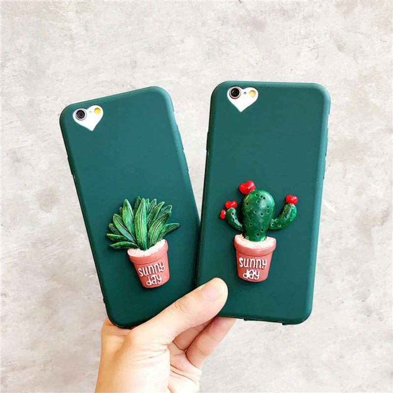 Японский 3D кактус Kawaii мягкий силиконовый чехол для телефона iphone X XR XS зеленый iPhone 6
