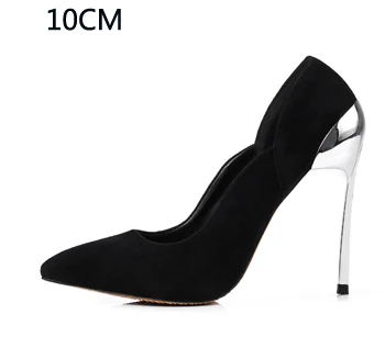 Autumn Suede Leather Women Pumps 10cm or 12cm High Heels Mix Color Mental Heel Wedding Party Shoes Size 33-43 - Цвет: 10cm black