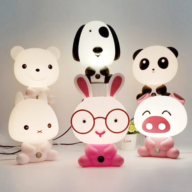Chien Lapin Creatif Veilleuse Led Lampe De Chevet Pour Enfant Bebe 2v Rechargeable Plug Eu Panda Ours Cartoon Lumiere De Nuit Lampes De Chevet Luminaires Eclairage