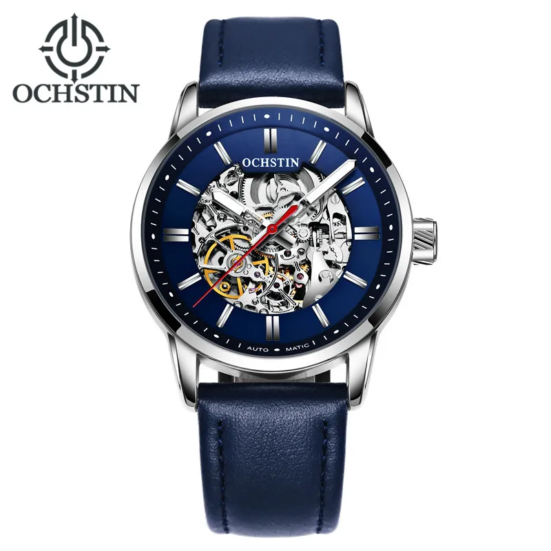 Бренд ochstin кожаный Tourbillon водонепроницаемые часы Автоматические Мужские механические часы военные часы Relogio Masculino